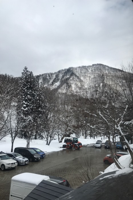 レストランから駐車場を眺める