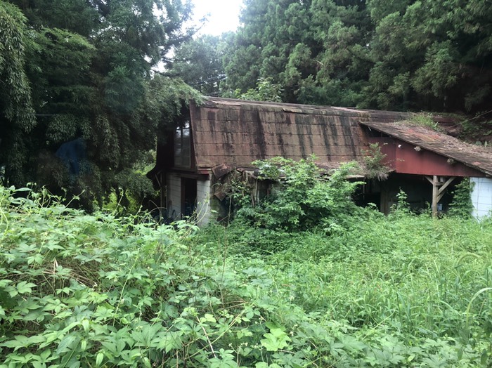 道端の壊れかけた牧舎