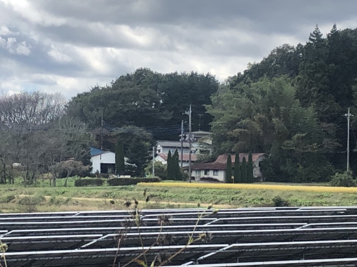 遠くに見える二段勾配牛舎