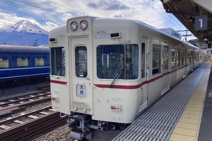 電車撮ったら富士山が！