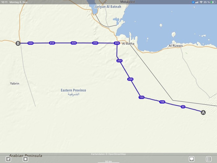 Etappe 67 von der Rub al Khali auf die Piste Richtung Riad Overnight in Haradh