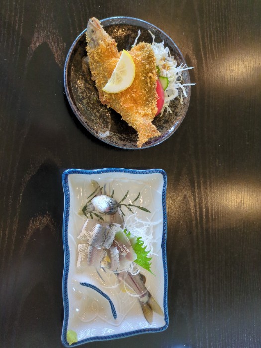 鮎の刺身と鮎のフライ