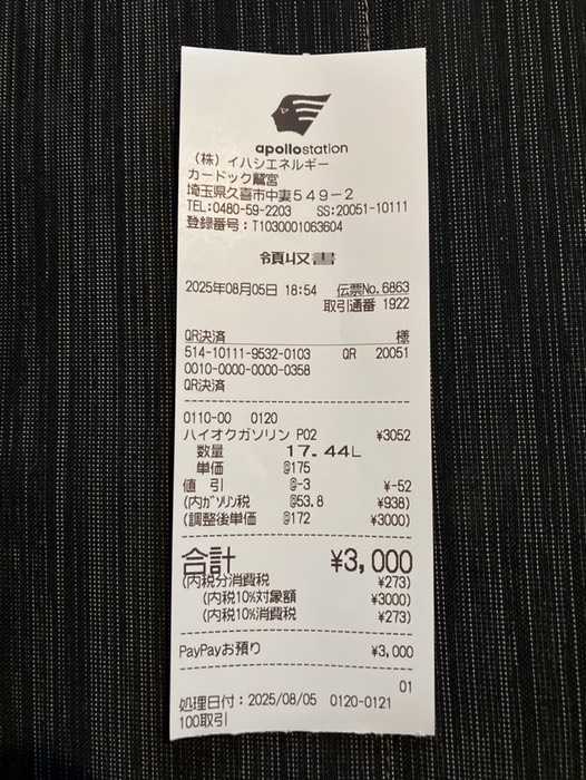¥3,000給油