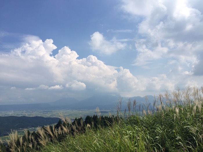 阿蘇山と外輪山のススキ