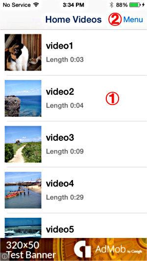 List of  Home Videos Screen