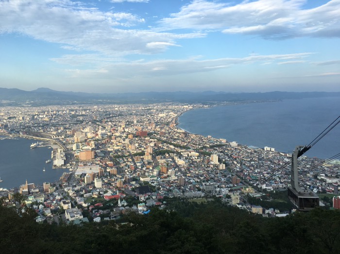 夕方の函館とロープウェイ