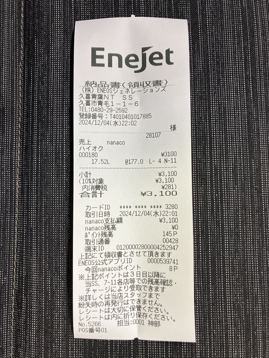 本日の給油